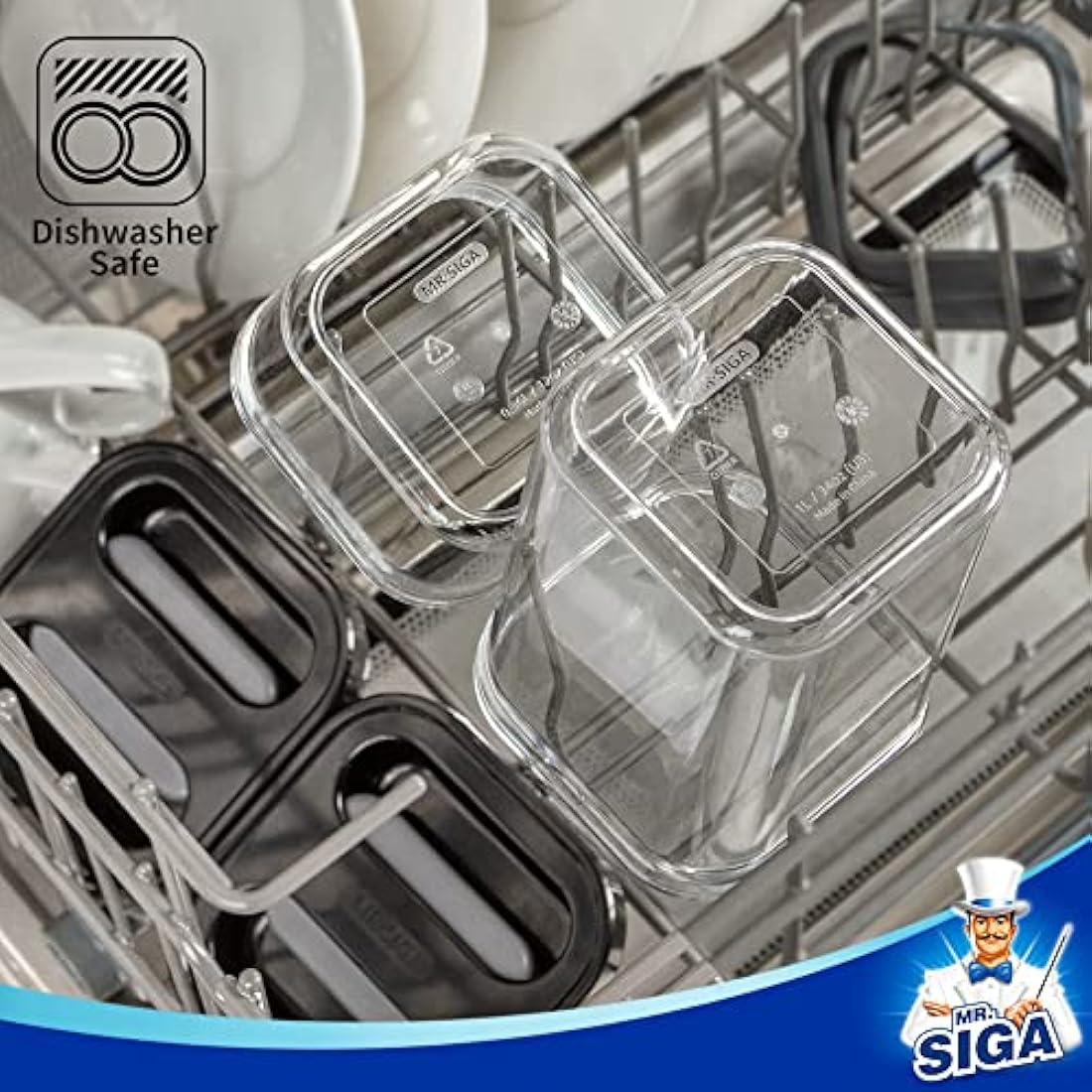 MR.SIGA 6 Piece Airtight Food Storage Container Set, BPA Free Kitchen Pantry Organization Canisters, Kitchen Storage Containers with One-Handed Leak Proof Lids, Black