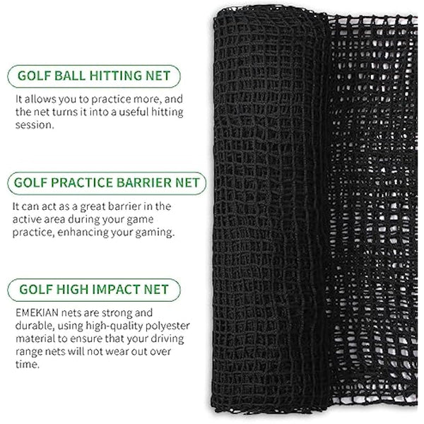 EMEKIAN Black Polyester Golf Practice Net, Heavy Duty Golf Ball Hitting Net, Indoor Outdoor Portable Golf Seine Net, Golf Training Net, Adjustable Protective Net for Backyard, Garden