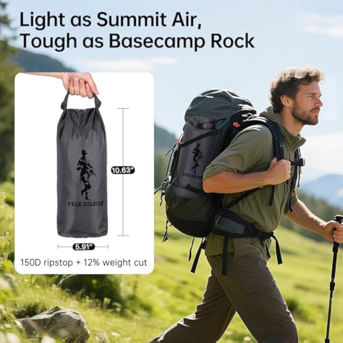 FREE SOLDIER Camping Tarp Waterproof 3m x 3.2m Large Hammock Tent Tarp Portable Tarpaulin Anti-UV Shelter Sun Block Sunshade Awning for Camping Hiking Traveling Outdoor Sports (Grey with Nails)