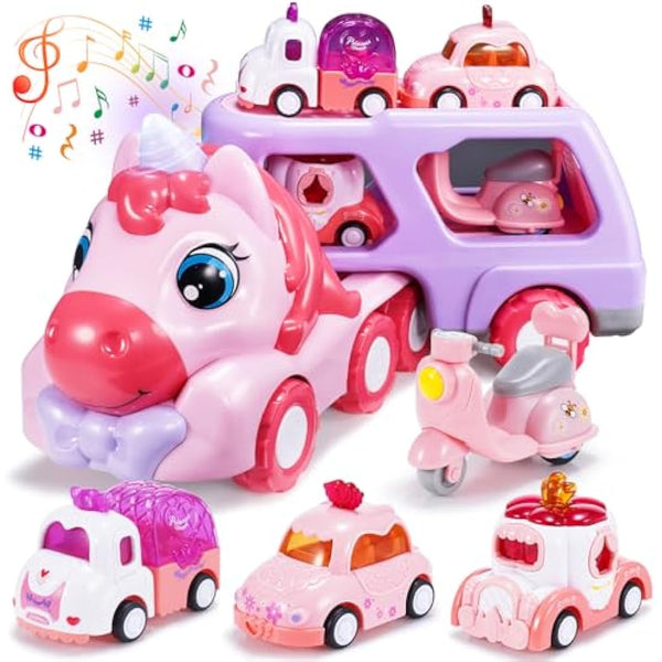 EUTOYZ Toys for 1 2 3 Year Olds Girl, Unicorn Toy Car Toddler Toy Age 1-3 Construction for 1-3 Year Olds Girls Easter Birthday Gifts for 1-4 Year Old Girls Cars Toddler Gift