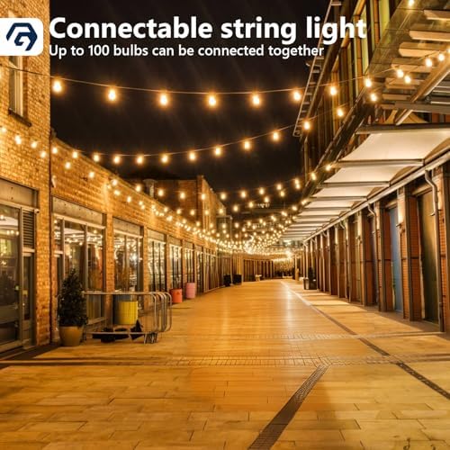 Garden Lights 50FT/15M, ST38 Outdoor String Lights, Warm White Waterproof Outdoor Festoon Lights Mains Powered with 25+1 Plastic LED Bulbs for Patio Balcony Party Wedding
