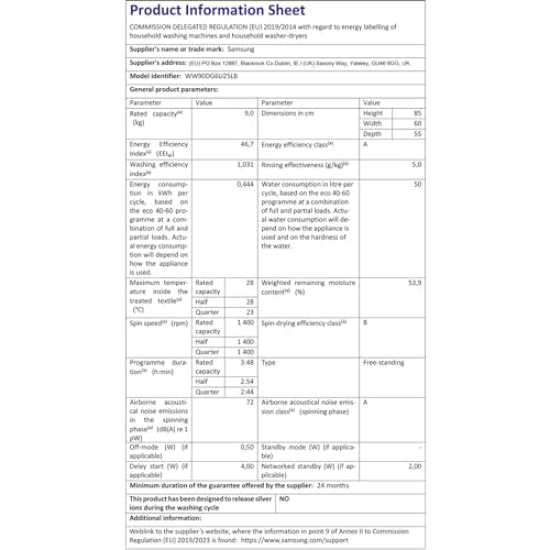 Samsung Series 6 AI Energy Washing Machine, 9kg, 1400rpm, White, WW90DG6U25LEU1