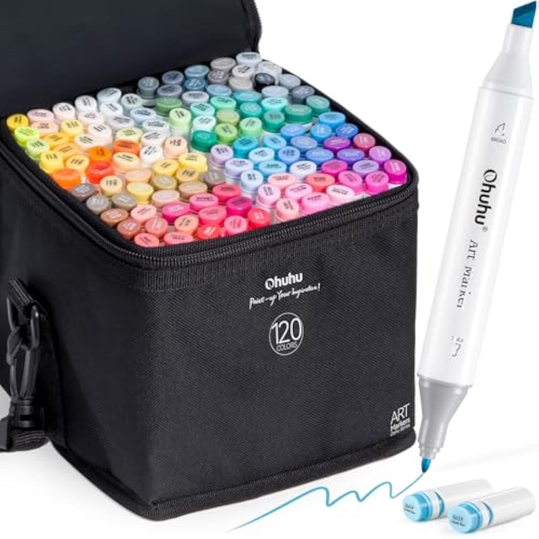 Ohuhu 120 Colours Dual Tips Permanent Marker Pens Art Markers for Highlighter Pen with Carrying Case for Drawing Sketching Adult Colouring Highlighting and Underlining