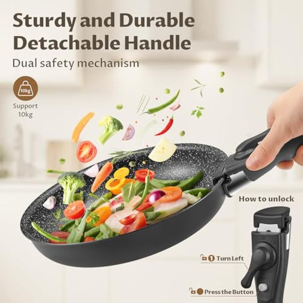 Fadware Non Stick Frying Pan with Removable Handle, Non Stick Frying Pan Set for Induction Hobs, 4 Pieces Frying Pan Set for All Hobs