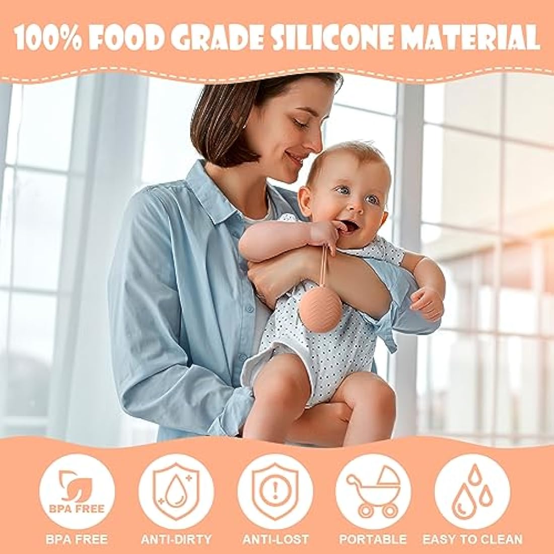 Aolso Dummy Holder Case Set, 2PCS Silicone Soother Pods for Baby, Travel Pacifier Case - Pink/Bean Paste