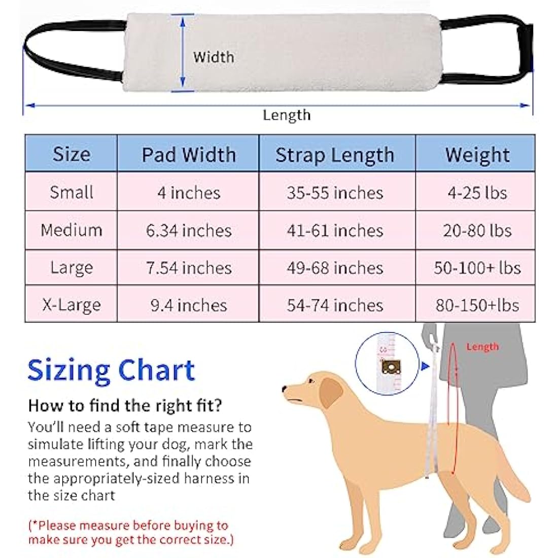 Adjustable Dog Lifting Harness for Large Dog, Soft Sling Support and Rehab Dog Harness for Weak Rear Legs, Assist Injured, Disabled, Senior and After ACL Surgery Rehabilitation Dog (XL)