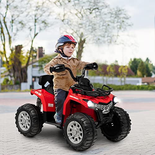 COSTWAY 12V Electric Kids Quad Bike, Battery Powered Ride on Car ATV with Head lights, Music, MP3, Storage Basket, Backward Function, for Boys and Girls Aged 3-8 Years (Black)