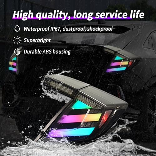 Archaic LED Rear Lights Compatible with 10th Honda Civic Type R Hatchback FK7 FK8 2016-2020, with Sequential Turn Signal, Animation DRL, Pair