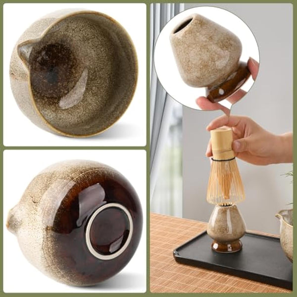 EOIMS Japanese Matcha Tea Set,Ceramics Match Bowl with Spout,Included Handmade Ceramic Whisk Holder, Matcha Whisk (Chasen) and Scoop,Perfect Matcha Ceremony Kit for Traditional Tea Ceremony