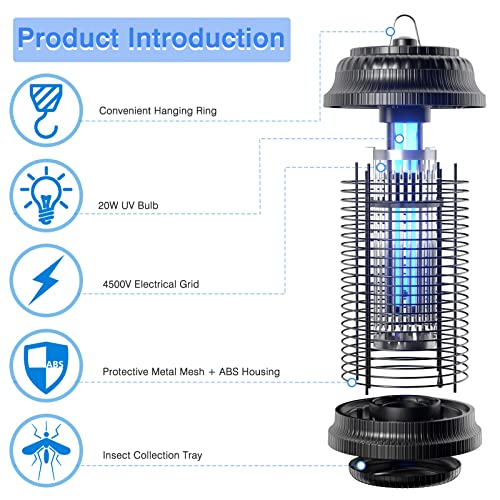 TMACTIME Mosquito Killer Lamp 4000v 20w Uv High-powered Bug Zapper with Metal Housing, Waterproof Electronic Insect Killer for Indoor and Outdoor Use