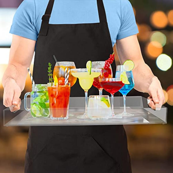 Kurtzy Clear Acrylic Plastic Serving Tray with Handles - L40 x W30cm / 15.75 x 11.81 Inches - Extra Large, Rectangular & Spill Proof - Decorative Breakfast, Tea/Coffee, Food, Drinks & Table Organiser