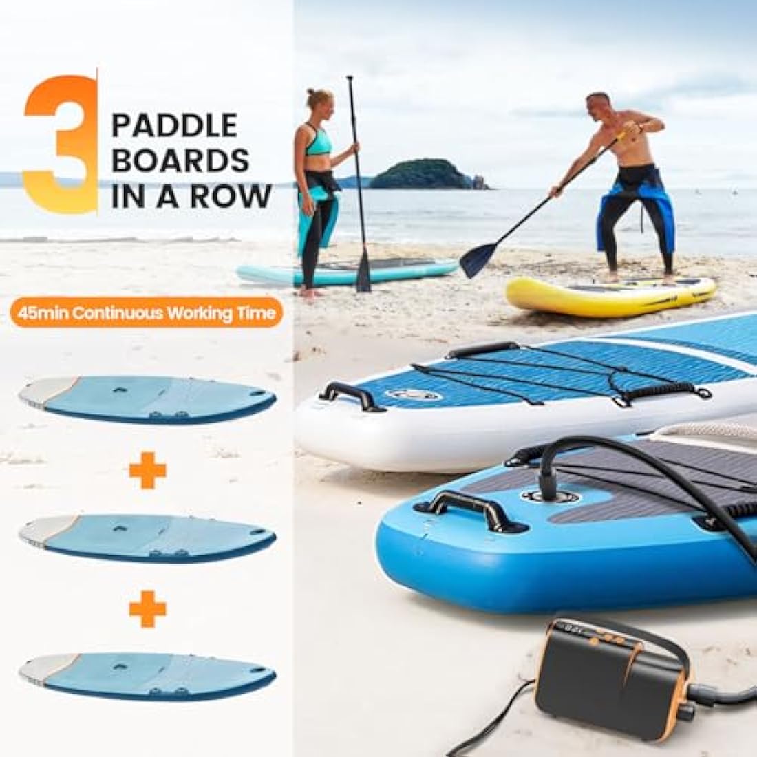 Accwork 20PSI Electric SUP Air Pump, Paddle Board Pump with Inflation & Deflation, Auto-Off, 12V DC Car Connector, 7 nozzles for Inflatable Sup Boards, Boats, Mattress