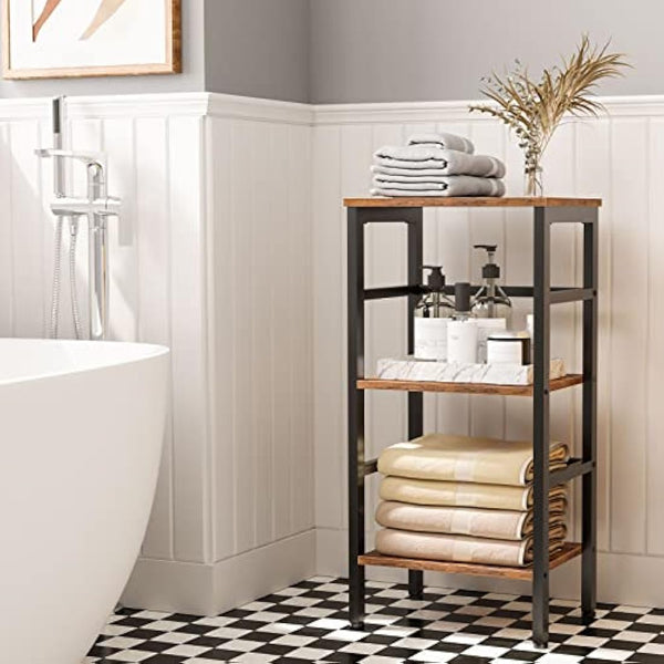 HOOBRO Tall Side Table, Record Player Stand, 3-Tier End Table, Plant Stand, 3-Layer Bookshelf, 40 x 30 x 80 cm, Industrial, for Living Room, Bedroom, Home Office, Kitchen, Rustic Brown EBF80CJ01