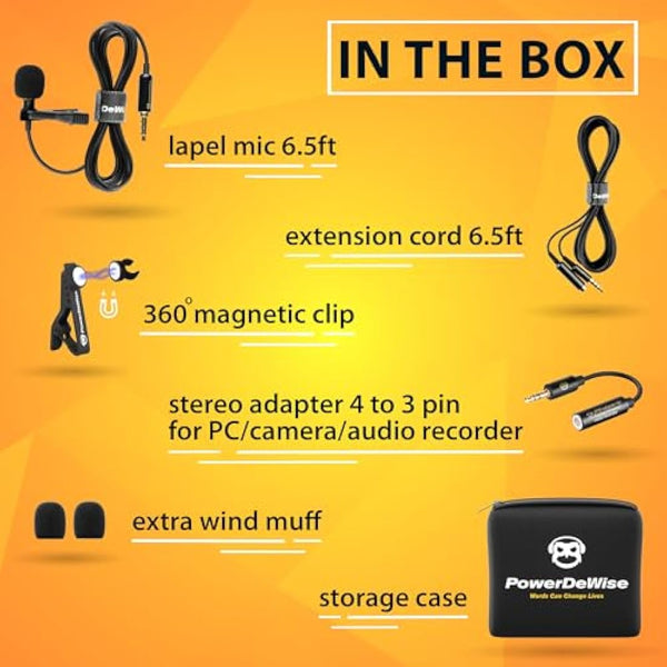 Professional Grade 3.5mm Lavalier Lapel Microphone - Perfect for ASMR Recording Video with iPhone Phone or Camera - Tiny Shirt Microphone with Easy Clip On System