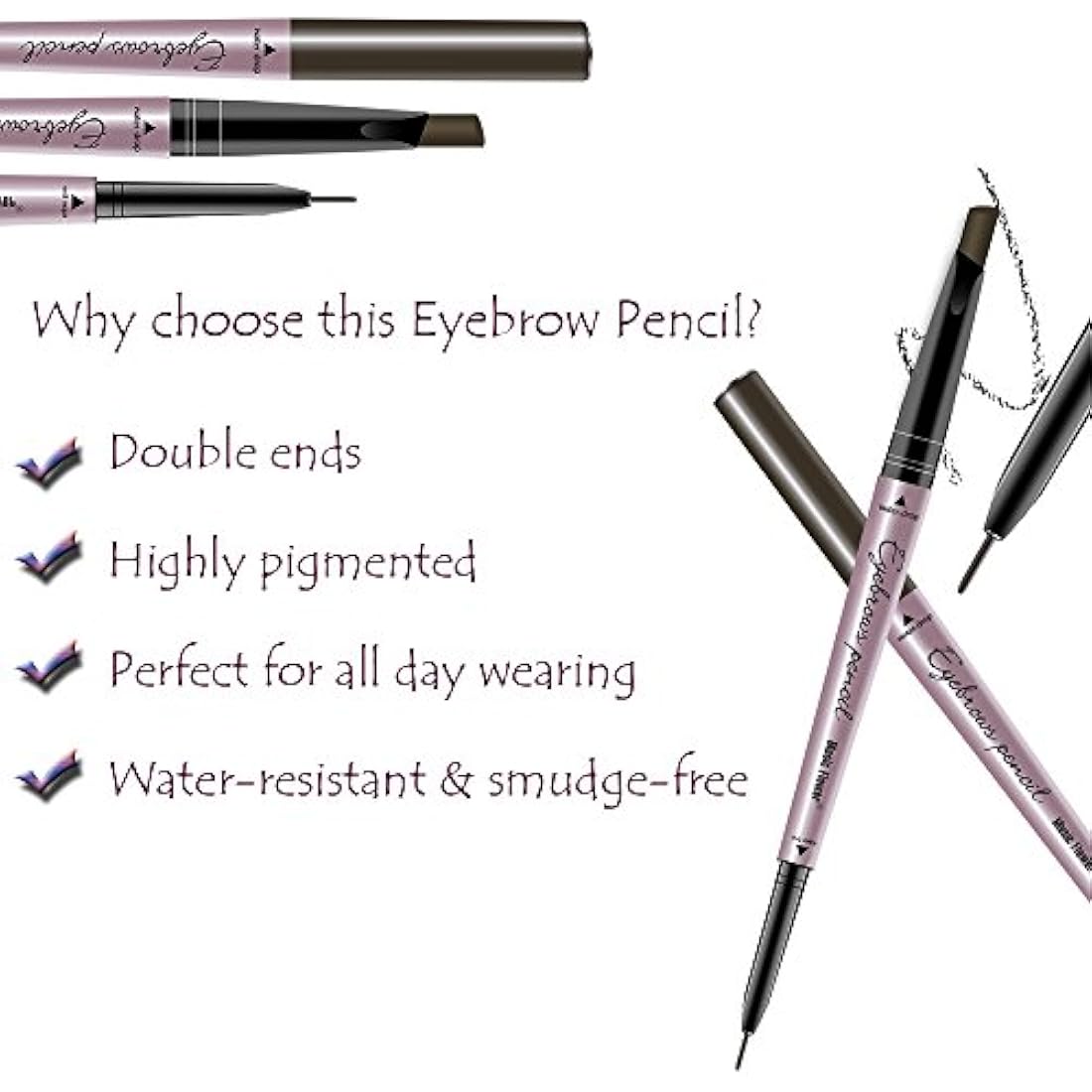 HeyBeauty Eyebrow Pencil with Brow Brush, Double Ended Eyebrow Pen, Automatic Makeup Cosmetic Tool Dark Brown 2 PCS