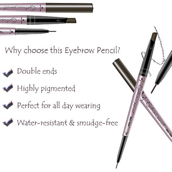 HeyBeauty Eyebrow Pencil with Brow Brush, Double Ended Eyebrow Pen, Automatic Makeup Cosmetic Tool Dark Brown 2 PCS