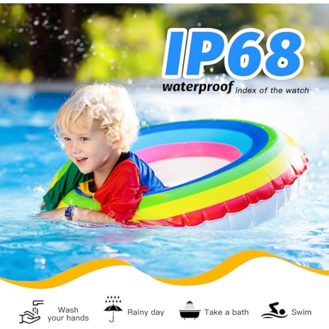 Kids Smart Watch for Boys,IP68 Waterproof Kids Fitness Tracker Watch with 1.5 Inch DIY Face,Heart Rate Sleep Monitor,19 Sport Modes,Calories Counter,Alarm Clock,Great Gifts for Children 6+ (Black)