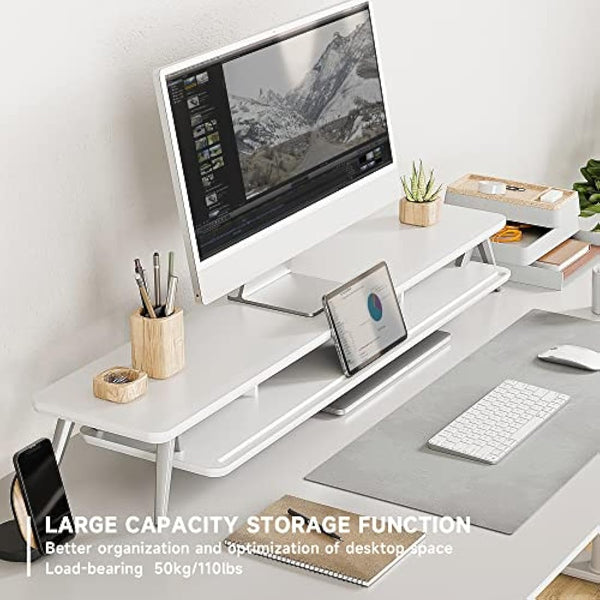 Fenge Monitor Stand Riser for 2 Monitors 108cm Large Compute Monitor Stands with Phone/Tablet Holder Slot,Desk Organizer Max Load 50KG (White)