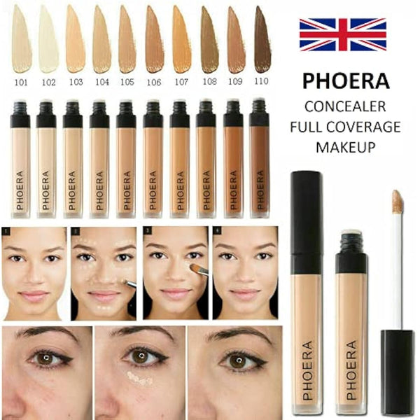 Phoera Full‑Coverage Matte Liquid Concealer – Waterproof, Oil‑Free Camouflage for Dark Circles, Acne Scars & Under‑Eye (108 - Amande)