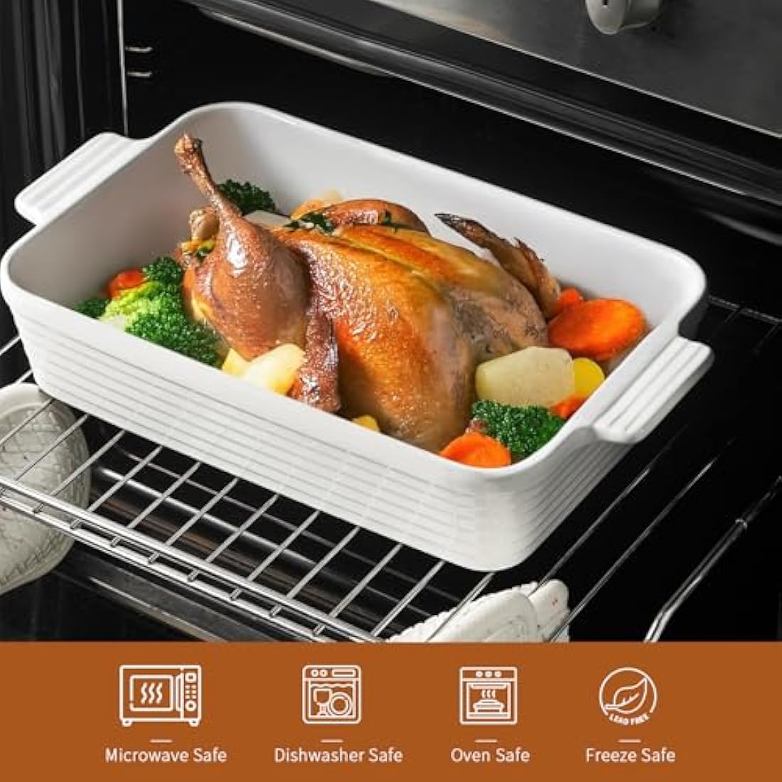 Jassceram Ceramic Casserole Dish Set of 4 Deep Rectangular Lasagna Pan Baking Dishes with Handles Large Porcelain Oven Safe Bakeware for Cooking Brownie Banquet Mac&Cheese(9.6"/11.5"/13.1"/15.2")