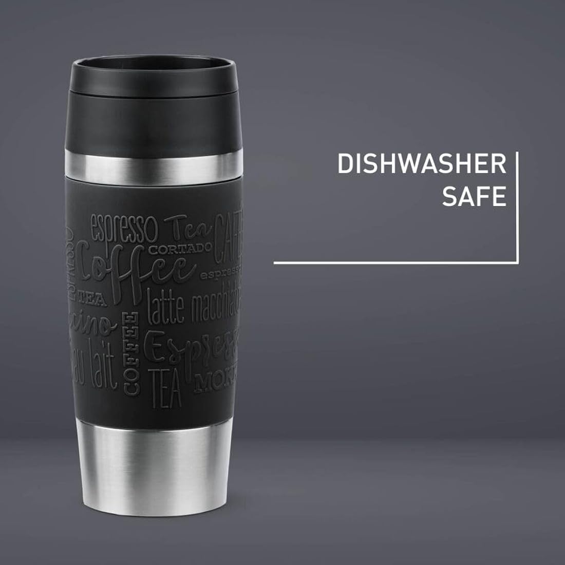 Tefal Travel Mug Classic Black, Comfort Screw Lid, Quick Press, Soft-Touch Sleeve, Travel-Ready, Reusable, 100% Leak-Proof, Keeps Drinks Cold (8 hrs) and Hot (4 hrs), 360° Drinking, N2020210