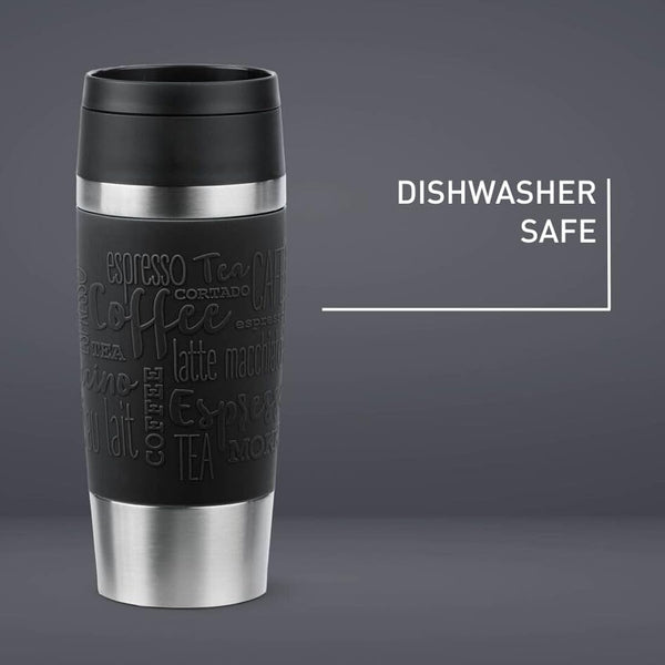Tefal Travel Mug Classic Black, Comfort Screw Lid, Quick Press, Soft-Touch Sleeve, Travel-Ready, Reusable, 100% Leak-Proof, Keeps Drinks Cold (8 hrs) and Hot (4 hrs), 360° Drinking, N2020210