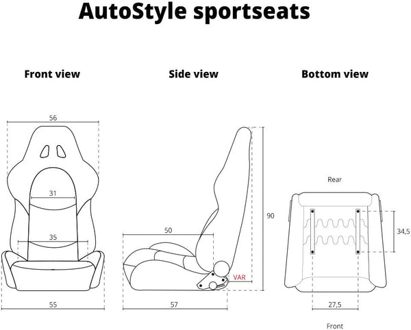 AutoStyle Sport seat 'TN' - Black Synthetic leather + Red stitching - Dual-side reclinable back-rest - incl. slides