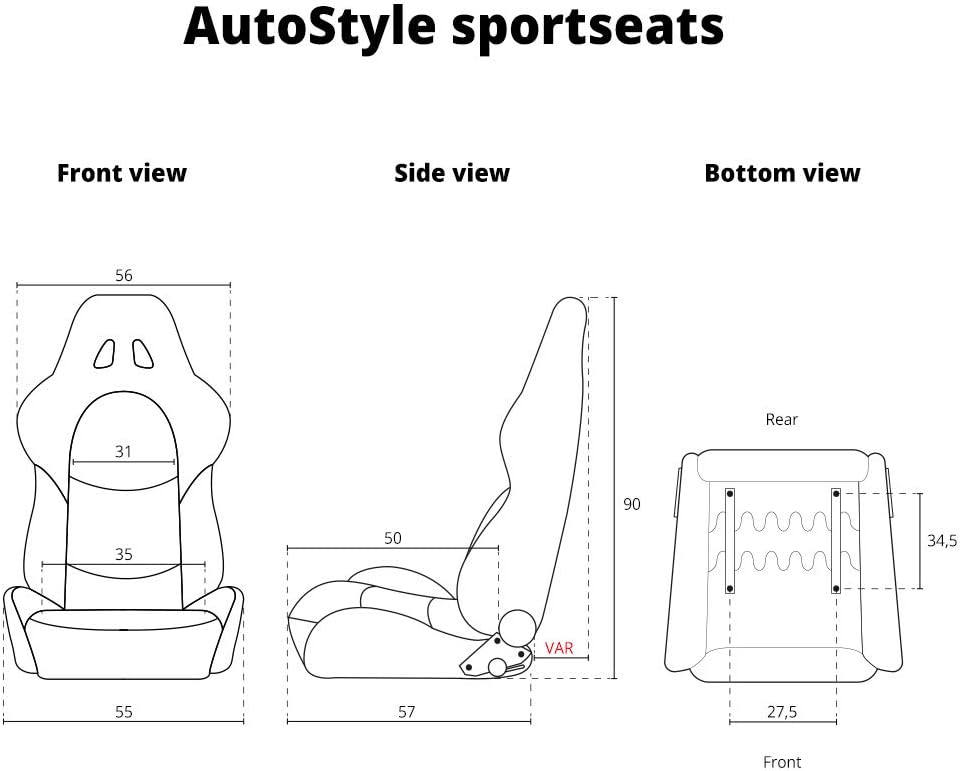 Sport seat 'TN' - Black Synthetic leather + Red stitching - Dual-side reclinable back-rest - incl. slides