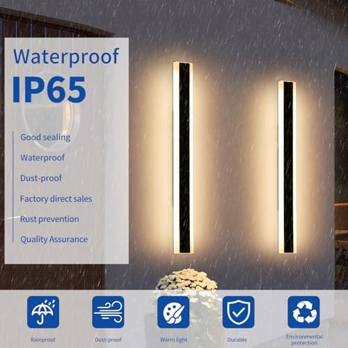 Mikeru 100cm Outdoor LED Garden Wall Light, 2pack Modern Minimalist Outdoor Long Wall Light, Warm White 3000K Hardwired IP65 Waterproof Wall Sconce for Garage, Balcony, Staircase Lighting