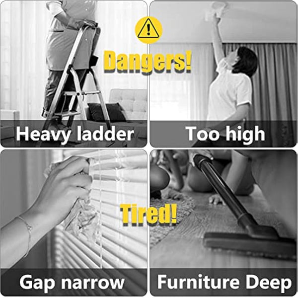 Feather duster 5PCS kit with 30-100 inch telescopic extension pole, detachable bendable and reusable gap hand crevice brush for cleaning dust cobwebs on high ceiling fans lights blinds cars furniture