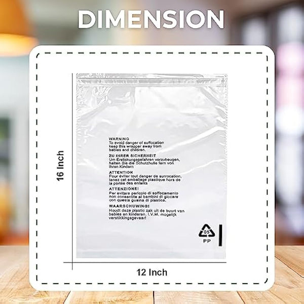 JeeJaan® 100 Pcs of Shirt Packaging Bags 12 x 16 in Clear Garment Bag 305 x 405 mm Polypropylene Bags