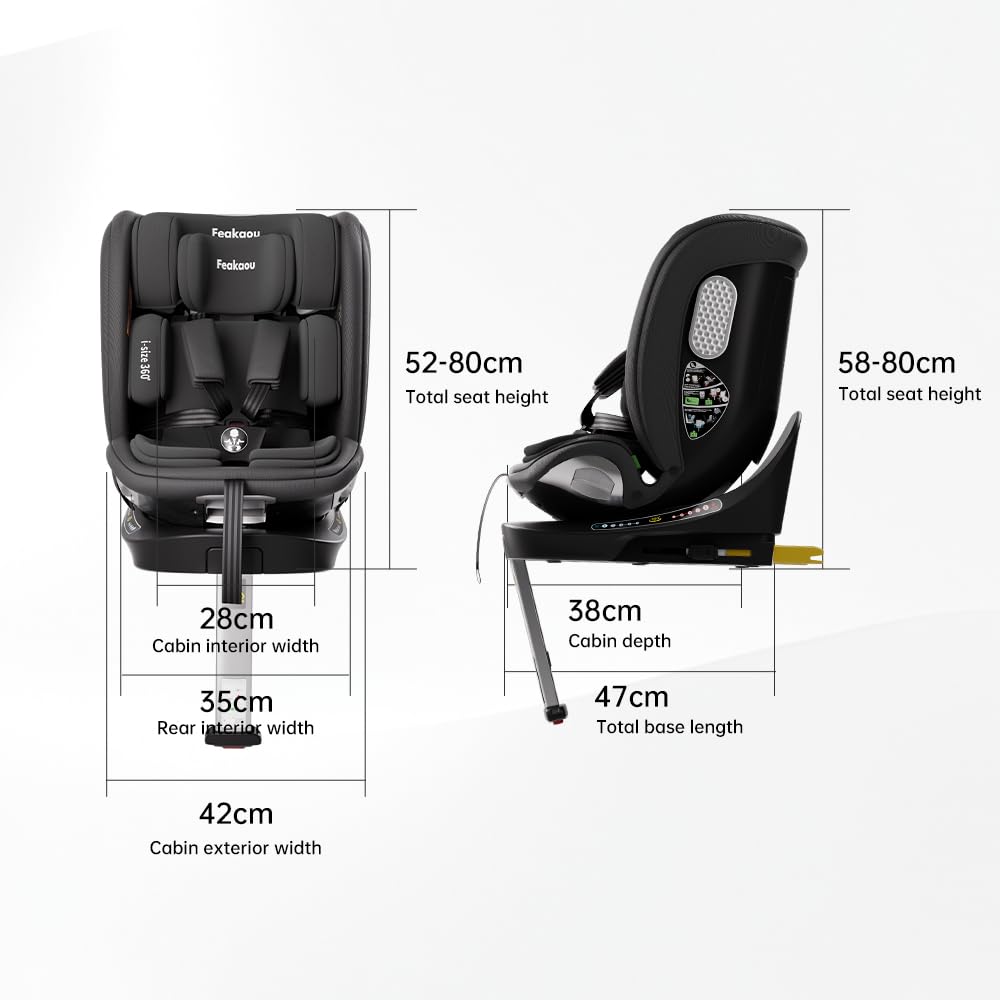 360 Car Seat with ISOFIX - for Newborn to 12 Years Children, i-Size (ECE R129/E4) Rotating Swivel Baby Car Seat,Group 0+1/2/3 (40-150cm),Rear Facing for Longer from Birth to 4 Years.Black.