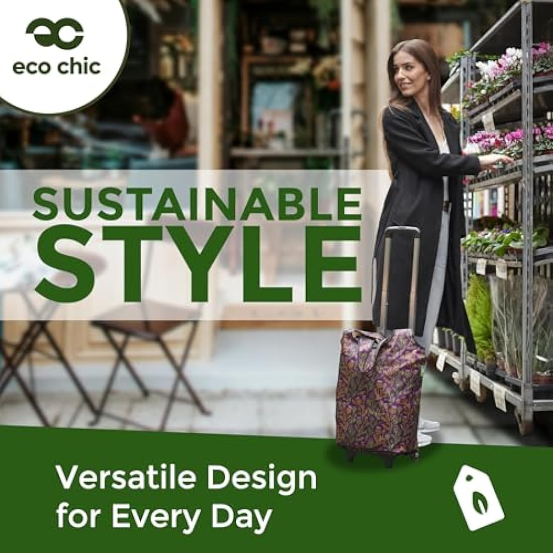 Eco Chic Lightweight Collapsible Shopping Trolley with Detachable Grocery Tote Bag (Bumble Bee Blue)