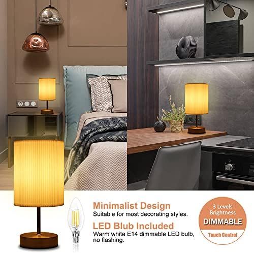 HSLighting Touch Control Bedside Lamps, Table Lamp with Metal Base 3-Way Brightness Changing Dimmable LED Light Bulbs Desk Lamp Night Light for Bedroom Living Room (Metal Base-Silver-2pack)