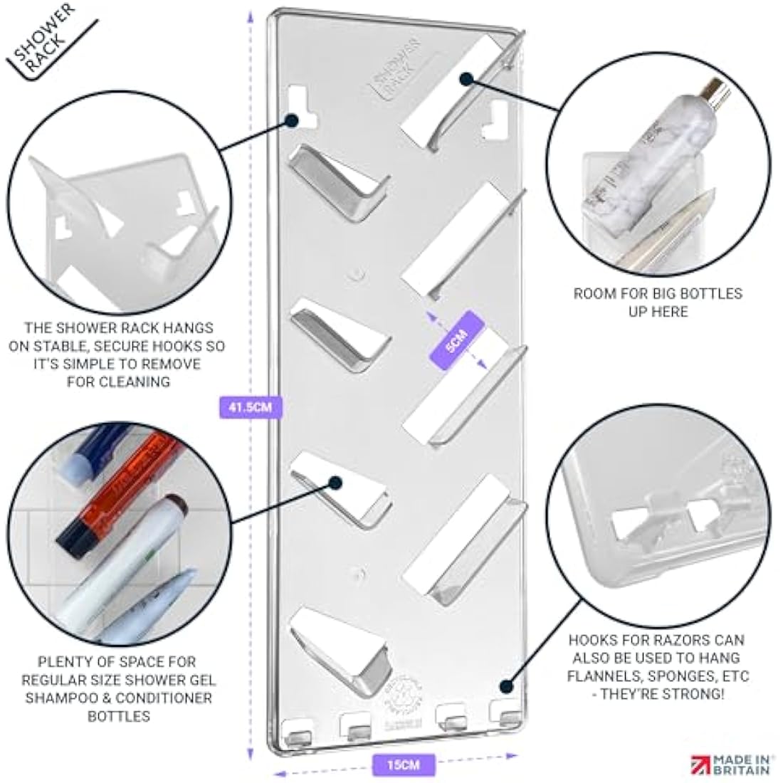 Shower Caddy (2 Pack) - Rustproof, No Drilling, No Suction Cups - Stores & Organises Shampoo, Conditioner and more - Bathroom Storage Rack