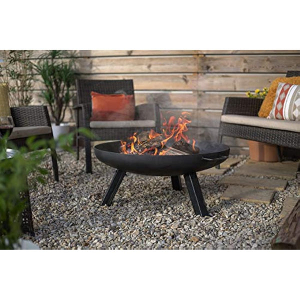 La Hacienda 55576 Pittsburgh Medium Firepit - Industrial Thick Steel - Patio Heater - 360 View - Log Burner, Oiled Steel, 33cm H x 85cm