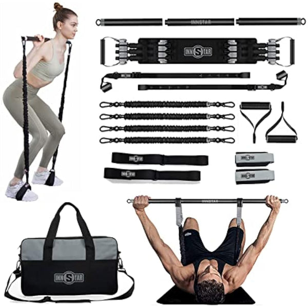 INNSTAR Upgraded Portable Home Gym 5.0, Adjustable Bench Press Resistance Bands,Full Body Workout Strength Training Equipment with Detachable Fitness Bar, Handles,for Home,Travel,Gym