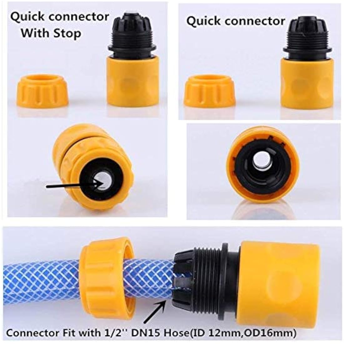 Hose Connector Garden Hose Fitting Set.1Nozzle,5 Hose End Quick Connector,1Hose Waterstop Accessory,2 Double Male Snap Connector,2 HosePipe Tap Fitting 1/2 Inch and3/4 Inch Size 2-in-1etc