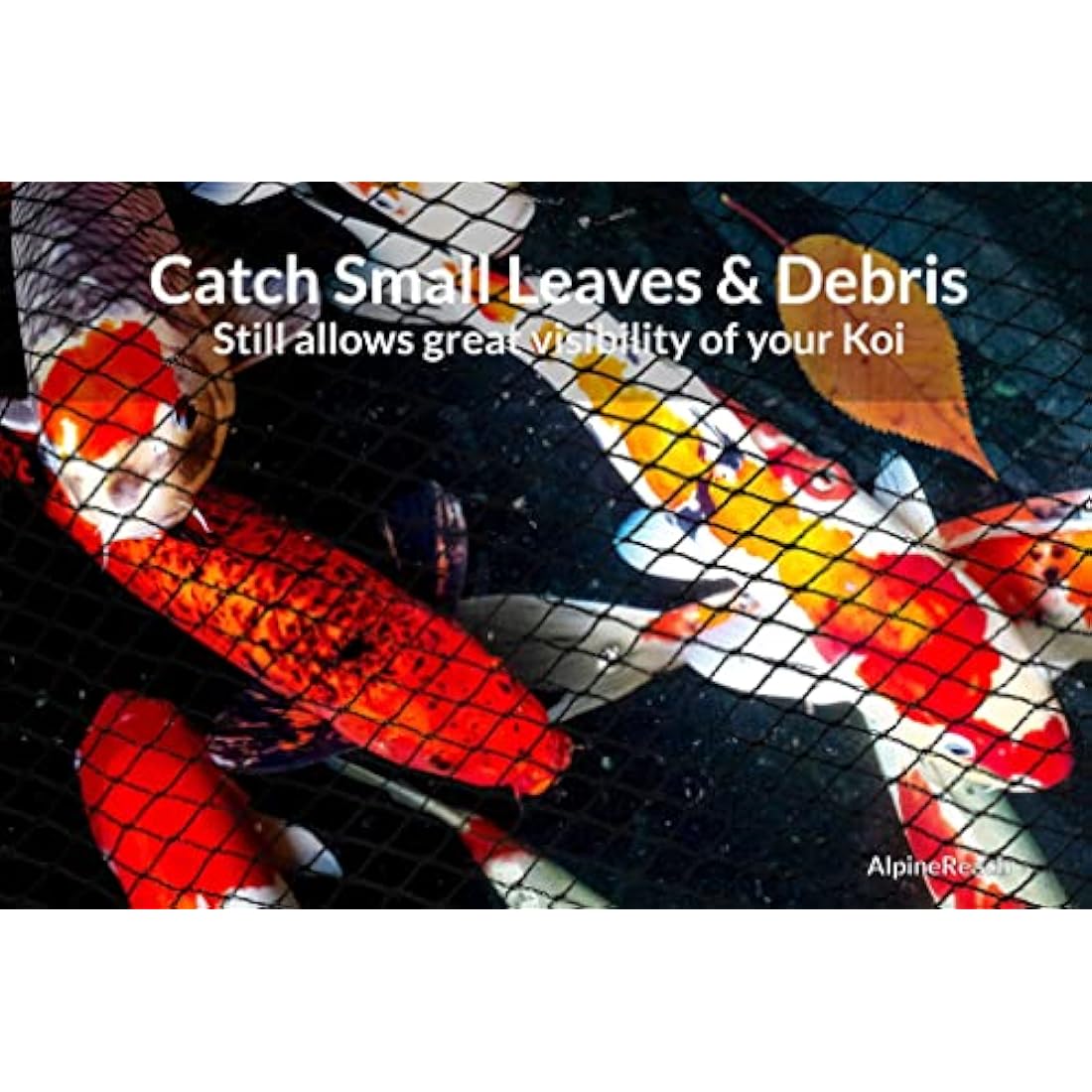 AlpineReach Koi Pond Netting Kit 8.5m x 9m Black Heavy Duty Woven Fine Mesh Net Cover for Leaves - Protects Koi Fish from Blue Heron Birds, Cats & Predators – Reusable & Stakes Included