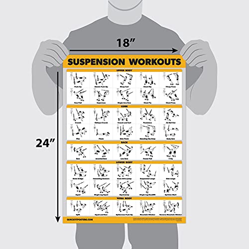 10 Pack - Exercise Workout Poster Set - Dumbbell, Suspension, Kettlebell, Resistance Bands, Stretching, Bodyweight, Barbell, Yoga Poses, Exercise