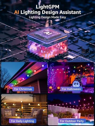 Lepro ZB1 AI Garden Outdoor Lights Mains Powered, 30m 100ft Smart Outdoor String Lights Waterproof, Warm White & RGB Christmas Decorations, AI Lighting Design Assistant, Works with Alexa, 2.4G WiFi