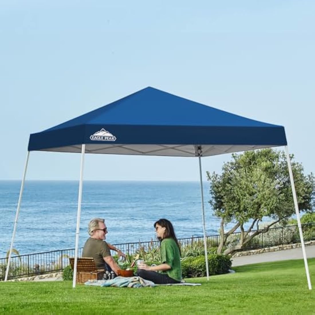 EAGLE PEAK 3m x 3m Slant Leg Pop-up Canopy Tent Instant Outdoor Canopy Easy Set-up Folding Shelter (Red)