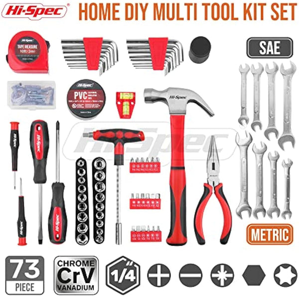 Hi-Spec 73pc Complete Household Tool Box – Essential Kit with Hand Tools for Mechanics, Home, Office Repairs, General Maintenance & DIY Projects
