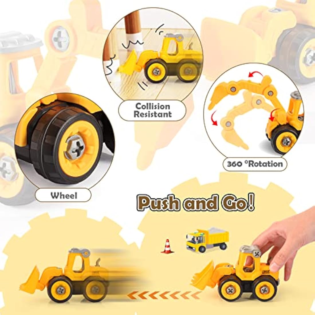 Anginne 4 in 1 Construction DIY Take-Apart Digger Toys Cars Set - Building Toys & Educational Gifts