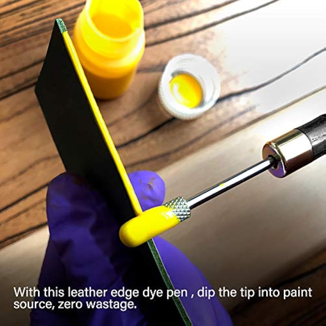 Hilitand Leather Edge Dye Pen Sandalwood Handle Stainless Steel Top Edge Dye Roller Oil Pen DIY Leather Top Edge Paint Roller Craft Oil Pen Applicator Leather Craft Tool