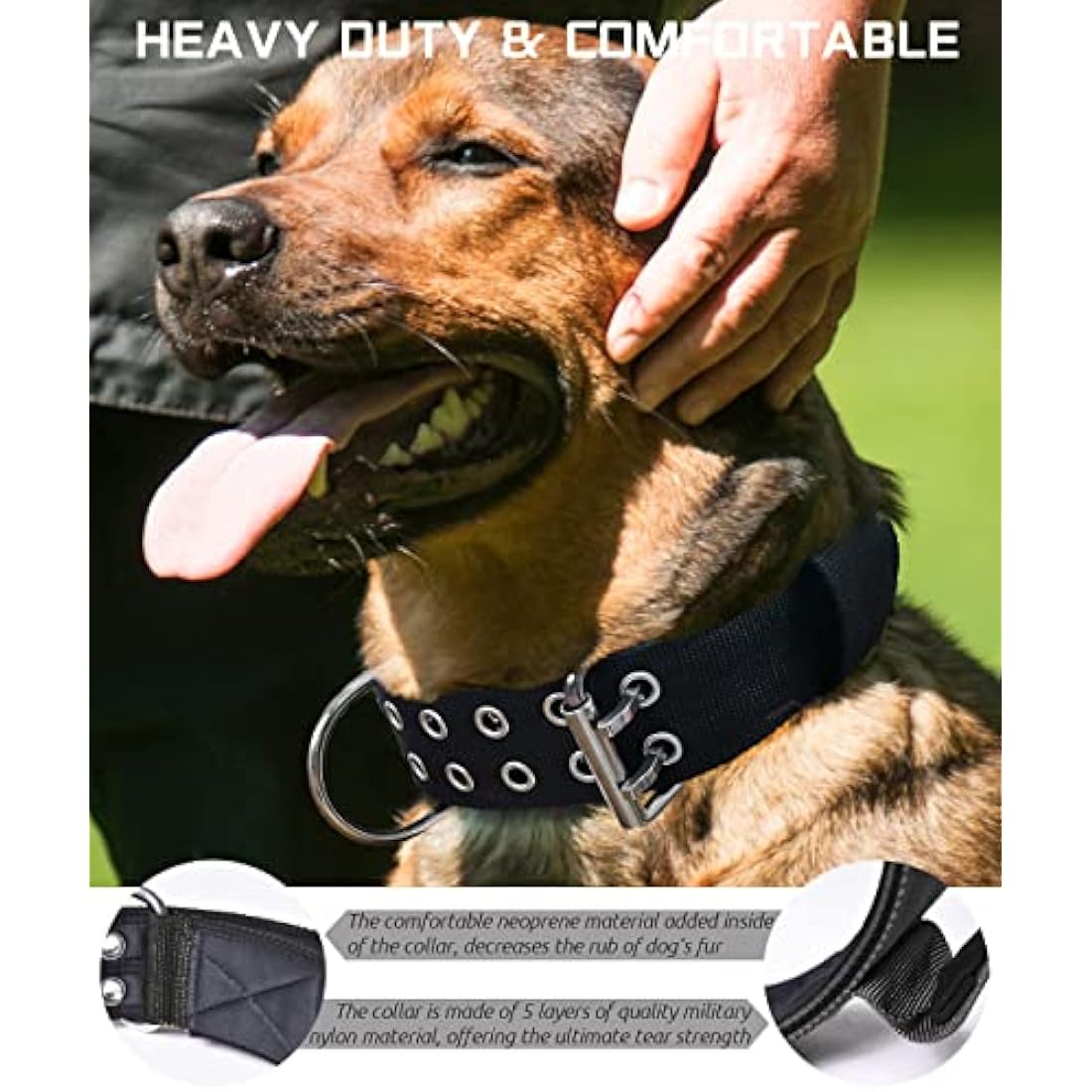 Dog Collar for Large Dogs - 5 cm Wide Collar with Handle for Extra Large Dog Breeds, Black, Soft Padded Neoprene Nylon Dog Collar for Large Dogs, Big Dog Collar 43-56 cm