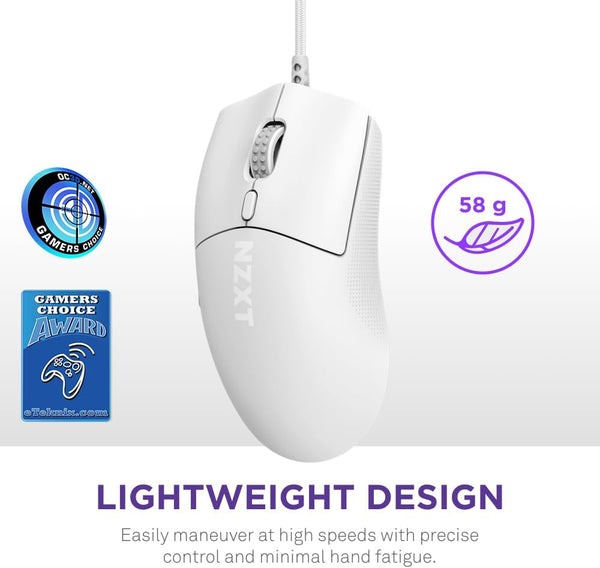 NZXT Lift 2 Ergo | Lightweight Ergonomic Wired Gaming Mouse | Lightweight 61 g Design | 8K Polling Rate | Optical Switches | 26K DPI Optical Sensor | 100% PTFE Feet | Black