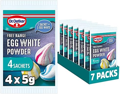 Dr. Oetker Free Range Egg White Powder Sachets,140g, Pack of 7x(4x5g) - baking ingredients for store cupboard suitable for vegetarians, kids bakes, meringues, cakes, one sachet equals one egg