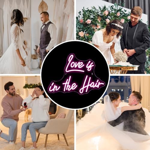 Horseneon Love is in the Hair Neon Light Sign Love Neon Sign Love Light Up Sign USB Dimmer Neon Signs for Wall Bedroom Wedding Livingroom Birthday Valentine'Day