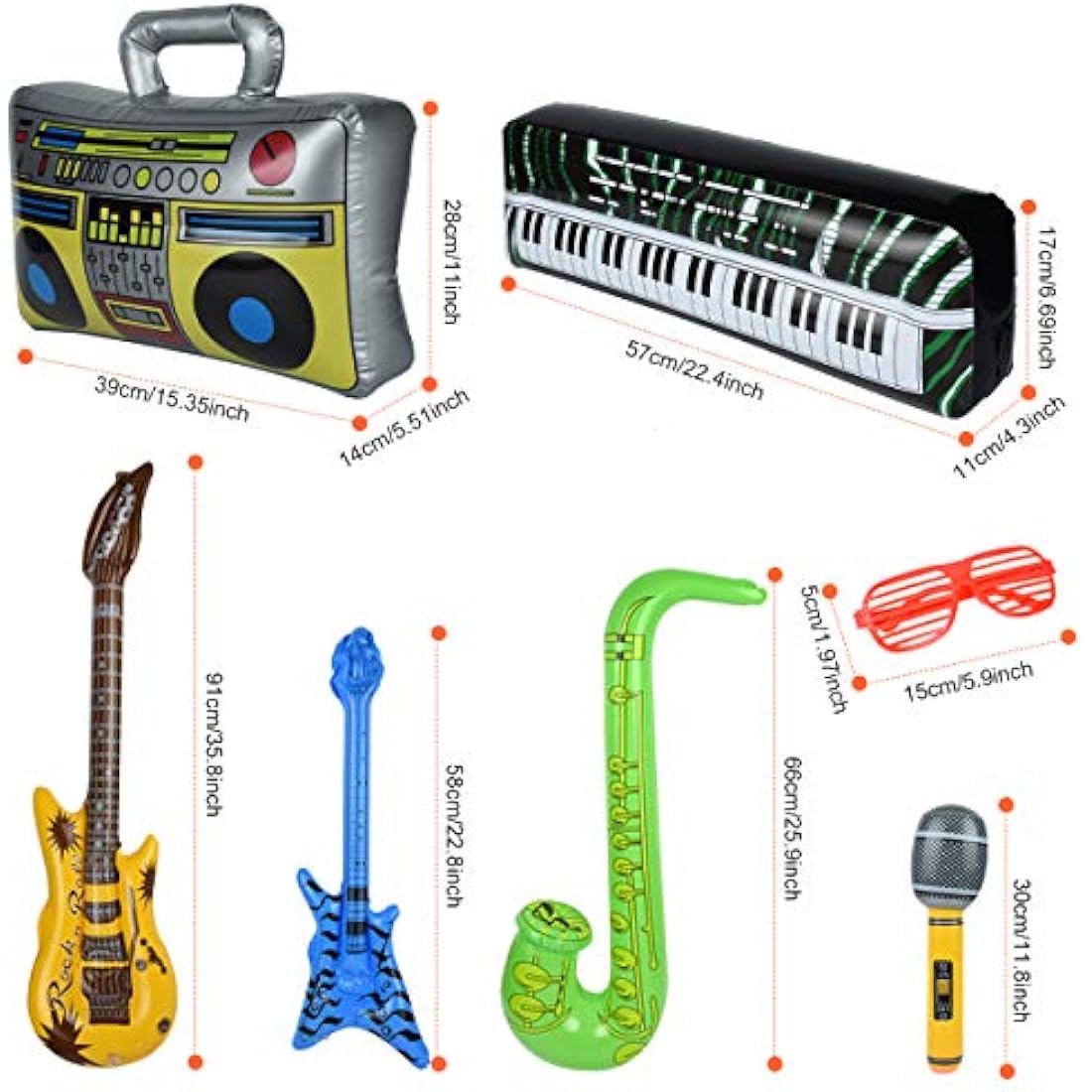 Inflatable Instruments Set 22Pcs, Guitar for Kids, Fun Musical Accessories Props for Birthday Party Favors Decoration Photo Booth, With Air Pump